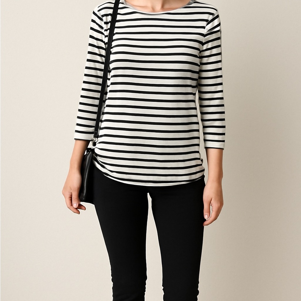 Calvin Klein Black and White Striped Long Sleeve Top